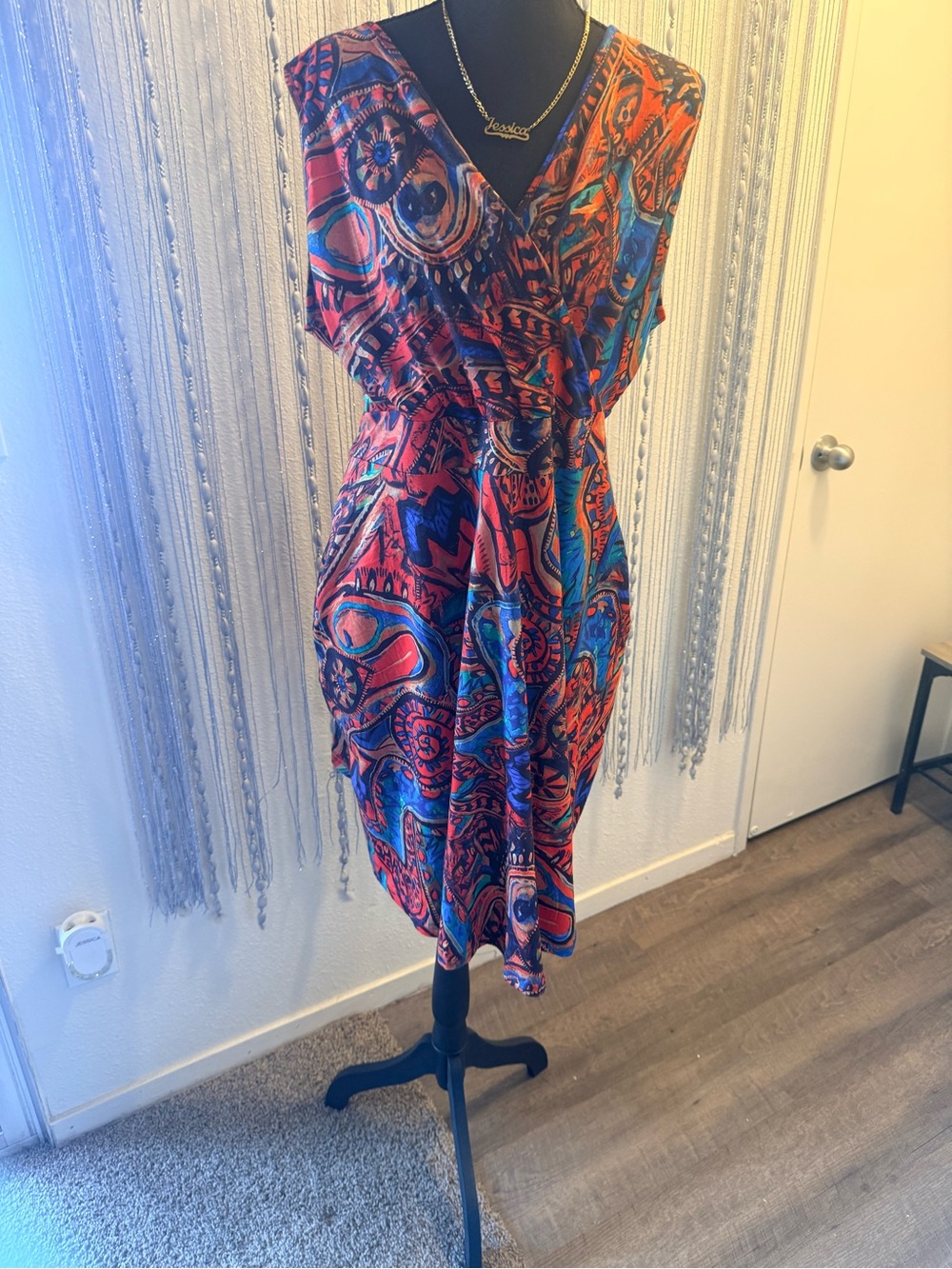✨ Colorful Abstract Print Midi Dress with Pockets ✨
